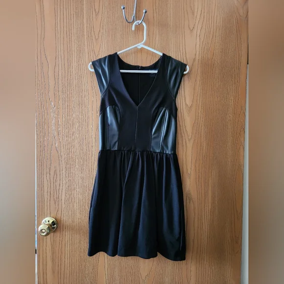 French Connection black leather and cotton dress